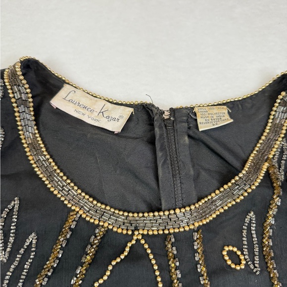Laurence Kazar 2XL Vintage Black and Silver Silk Beaded Blouse - Picture 5 of 6